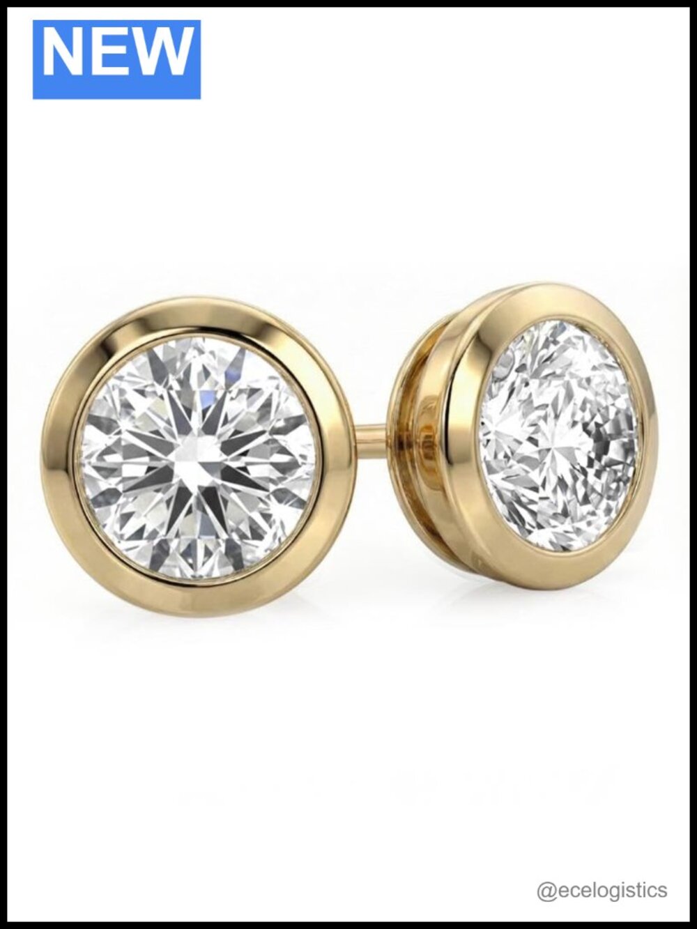 1/6-5 CT Lab Grown Bezel Diamond Stud Earrings 14K White & Yellow Gold
